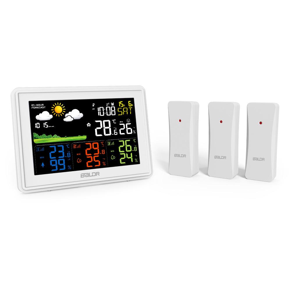 Color screen one-to-three negative display weather station wireless indoor and outdoor digital temperature and humidity meter with weather forecast