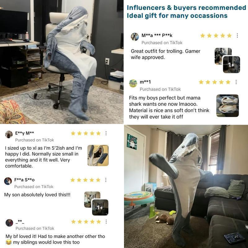 Shark Blanket Hoodie Onesie Sleeping Bag Cozy Costume For Family Loungewear Shark Pajama Comfort Overalls Womenswear Clothing