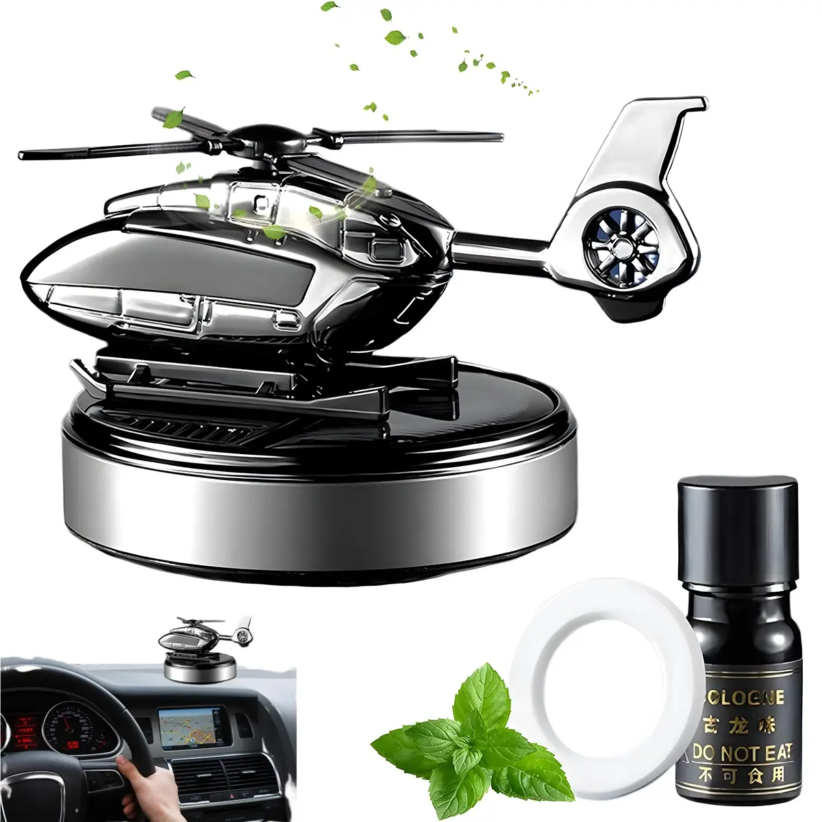 Car Air Freshener Diffuser, Helicopter Solar Energy Rotating Aromatherapy Aviation Al Alloy Diffuser, Car Diffuser for Essential Oils, Relieve Stress and Purifie Odors for Car and Home,Durable and long-lasting rotary aroma diffuser