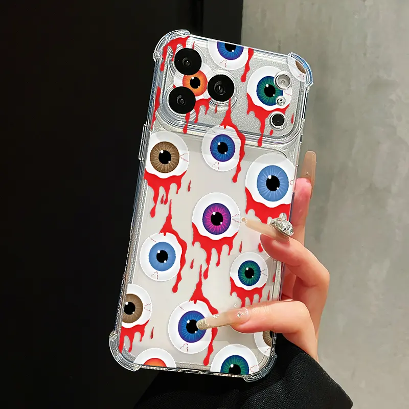 Phone Case Compatible with iPhone 17 Air 16 E 15 14 13 12 Pro Max Plus 11 Transparent Four-Corner Airbag Bloody Eyeball Tapestry Pattern Non-Yellowing Full Coverage Protective Shockproof Casing