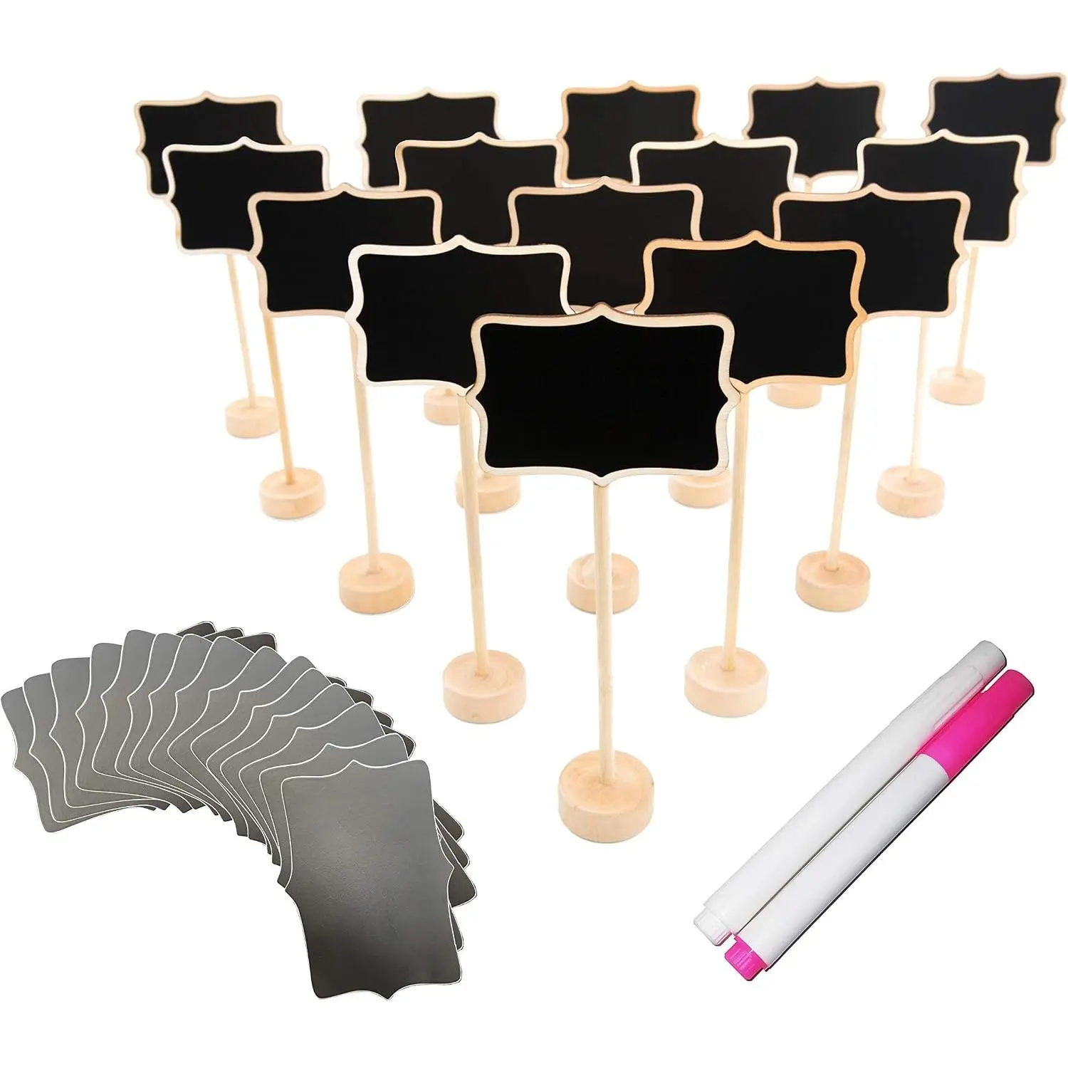 15 Pack  Mini Chalkboard Signs (Water-Based Chalk and  Stickers Are Included) Small Rectangle Chalkboards Blackboard for Weddings, Message Board Signs and Special Event Decorations