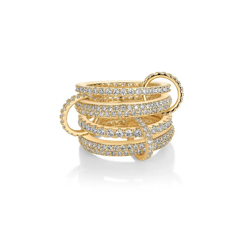 Women's 14K Gold Plated Chunky Interlock Ring - Multi-Band Look, Cubic Zirconia Costume Jewelry, Sizes 5-9 for Statement Wear