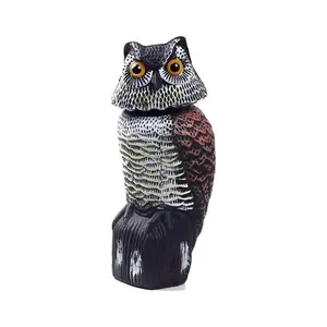 Realistic Owl Decoy Bird Deterrent, Rotating Head Sculpture, Waterproof Plastic Garden Tool, Effective Pest Control for Outdoor Use