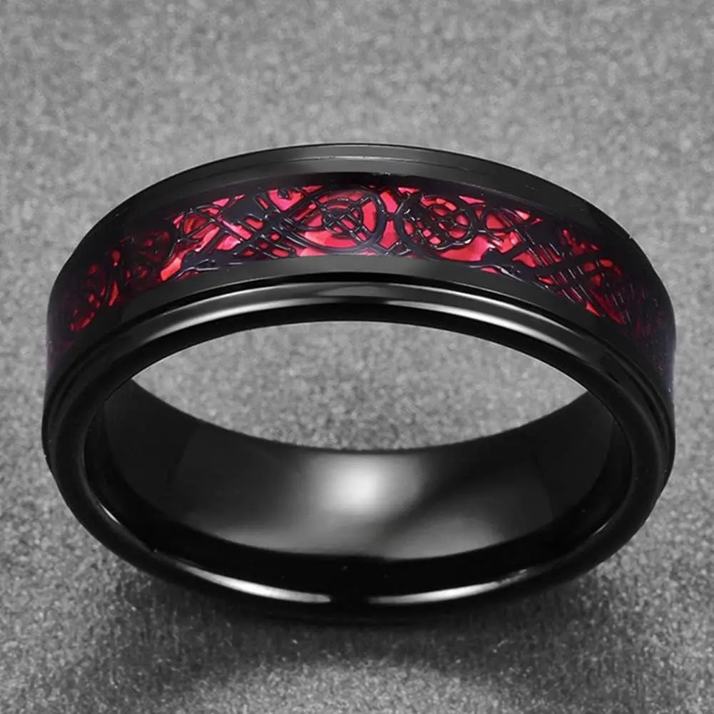 8mm Tungsten Carbide Dragon Ring Black Rose Gold Celtic Ring for Men Women Polished Beveled Edge Comfort