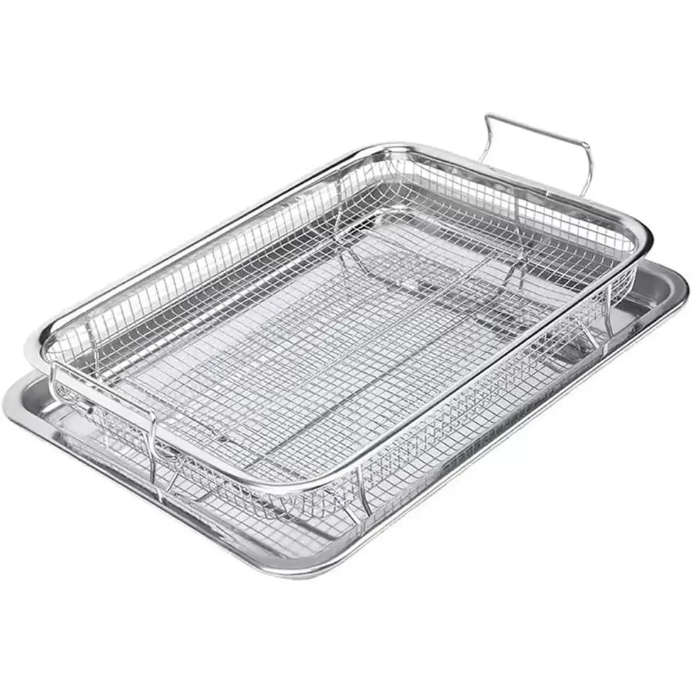 Air Fryer Basket for Oven, 15"x11", 2 Piece Nonstick Crisper Tray & Basket, Stainless Steel Fryer Accessories for Crispy, healthy cooking, Multipurpose Air Fryer