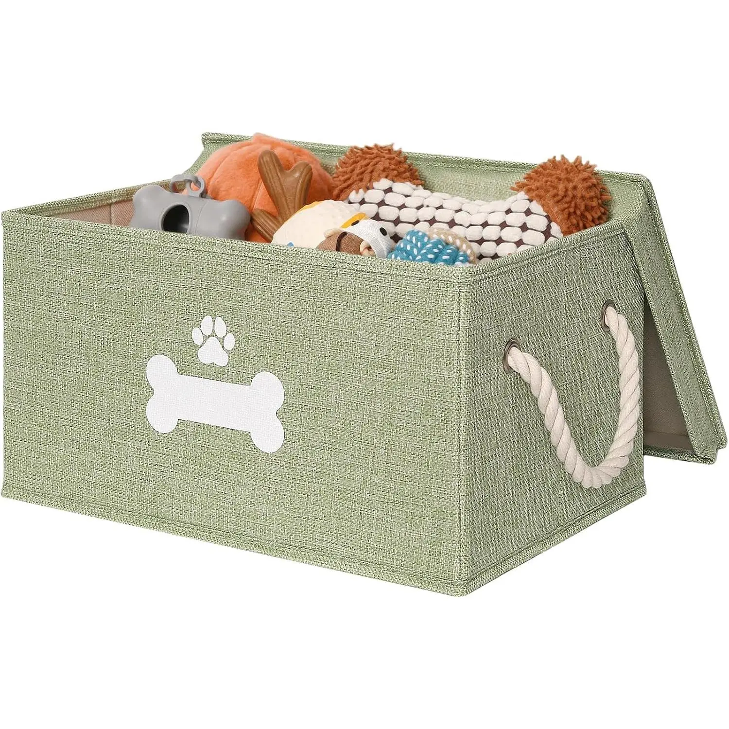 Dog Toy Basket with Lid, Dog Basket for Toys, Dogs Toy Box with Cotton Rope Handles, Collapsible Storage Bins for Pet Toys, Dogs Storage Organizer, Green