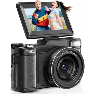 Digital Camera 5K, 64MP Cameras for Photography, YouTube Vlogging, 18X Zoom UHD Autofocus Compact Point and Shoot Flip Screen Camera with 64GB SD Card, 2 , Small Photo Camera for , Teen