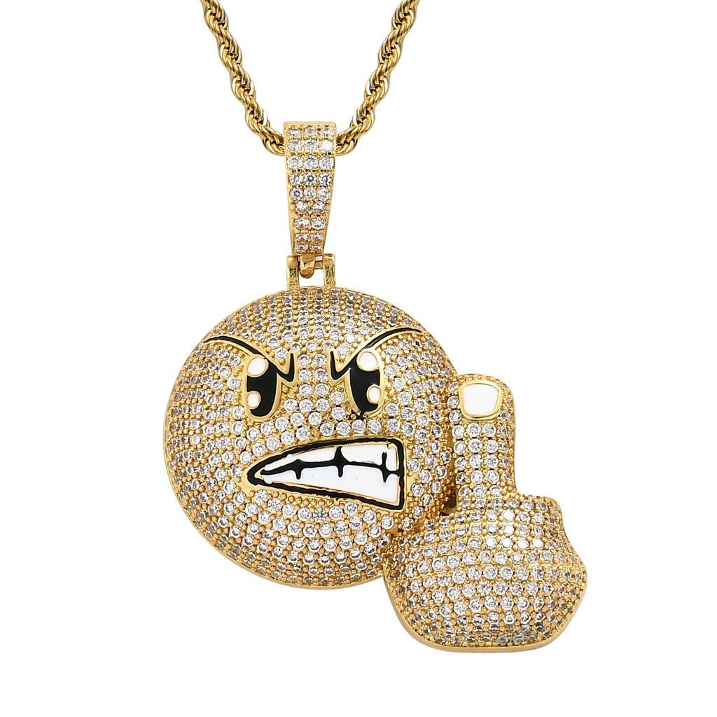 Alloy Necklace With Angry Middle Finger Pendant, Street Style Hip-Hop With Rhinestones