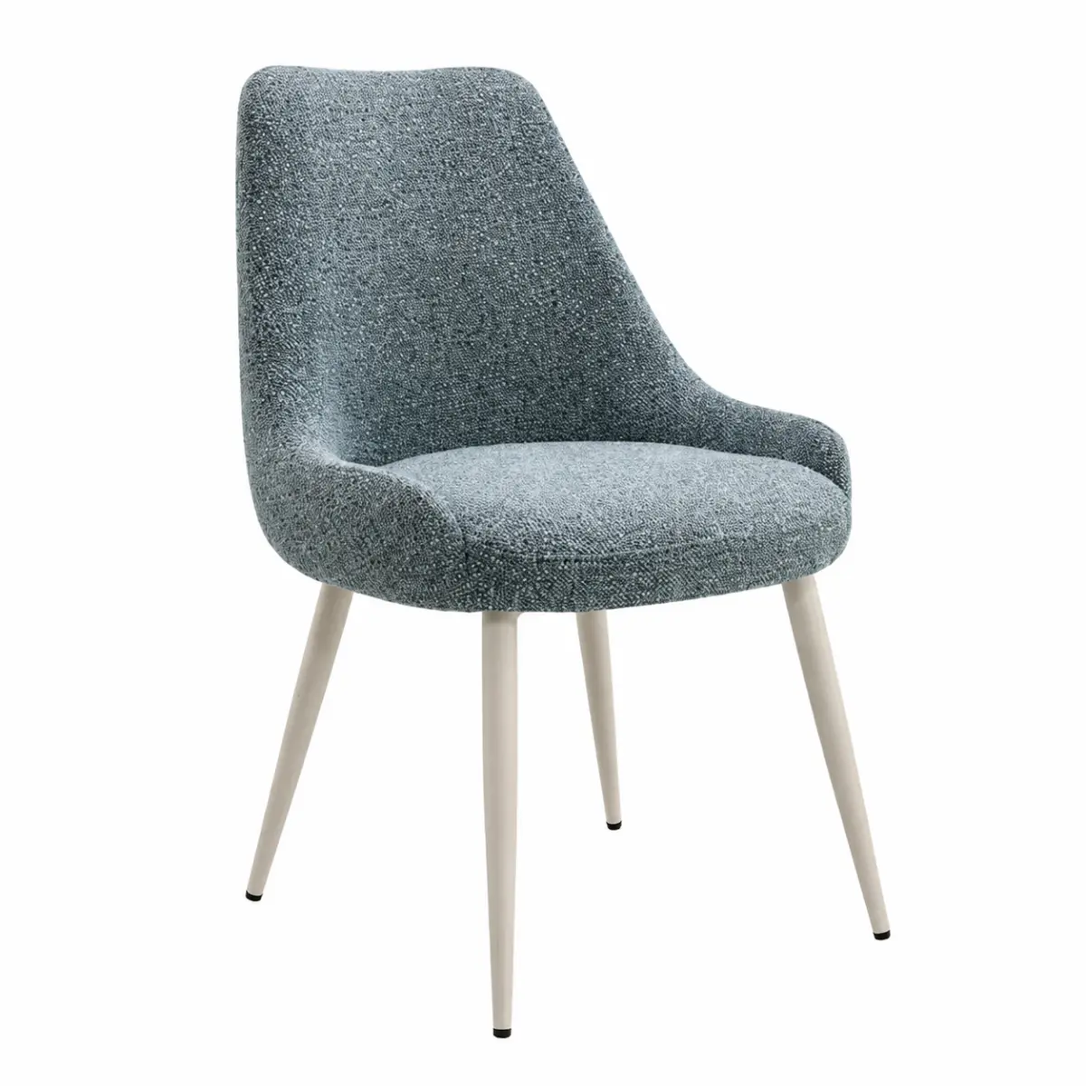 Set of 2 Armless Scandinavian Style Dining Chairs - Light Blue Boucle Fabric Upholstery, Padded Seat, Metal Legs, Modern Indoor Furniture, Set Of Two