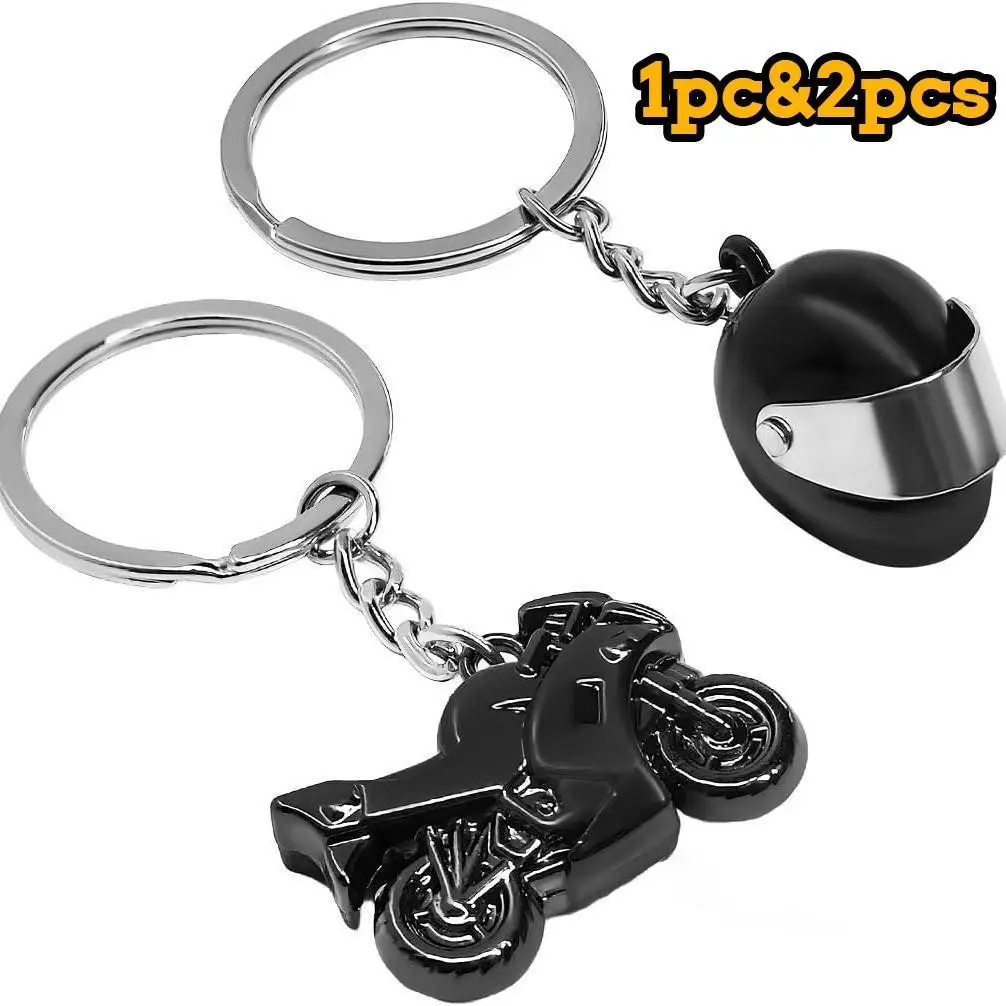 1/2 Pieces Motorcycle Helmet Keychain, Creative Motorcycle Keychain Helmet Key Fob, 3D Metal Motorbike Keyring for Men (Black)