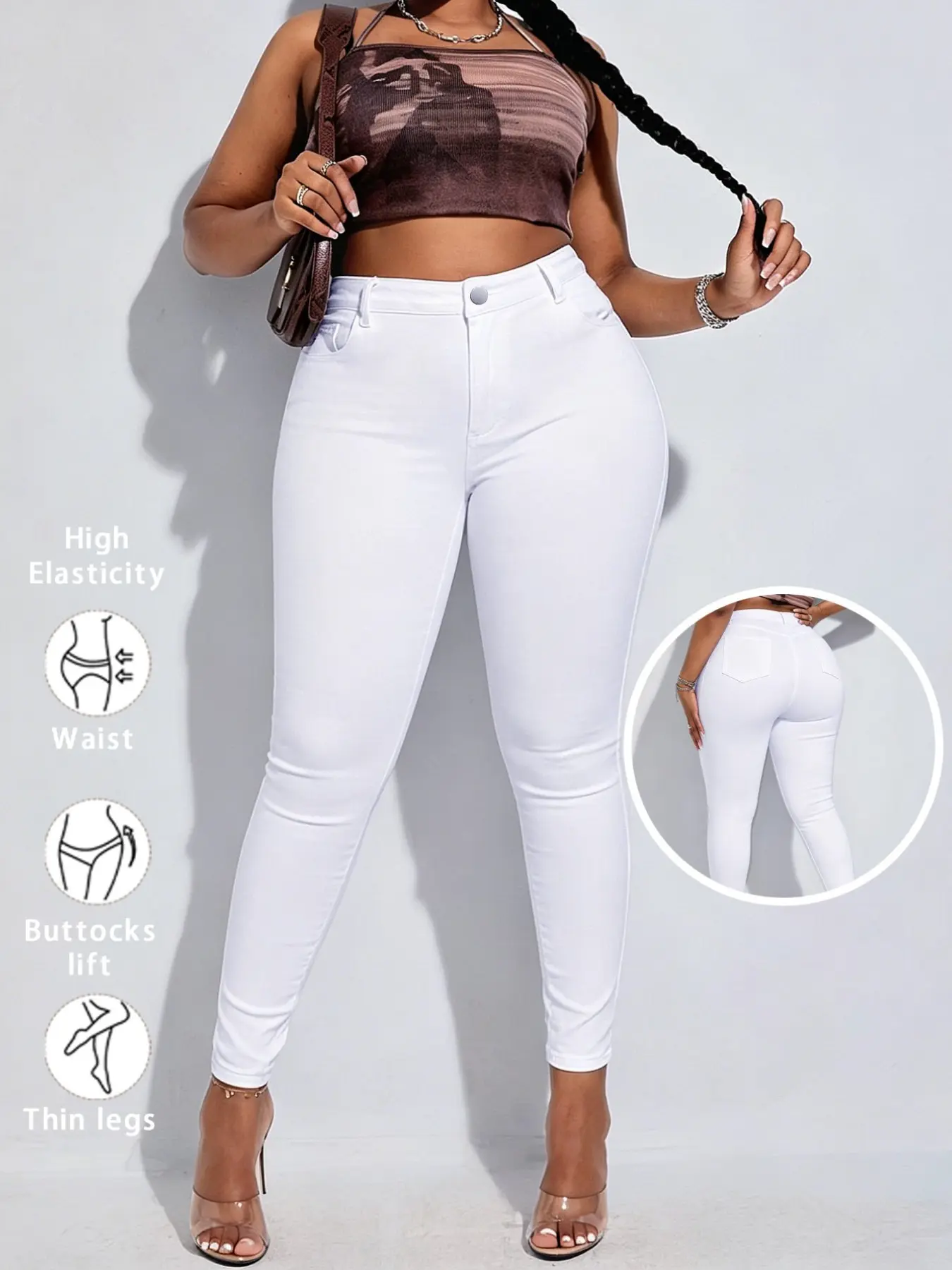 Women's Plus Size Basic High-Waisted Elastic Tight Long Pants, Butt Lifting Skinny Jeans, Spring Summer Versatile Slim Fit Pencil Pants