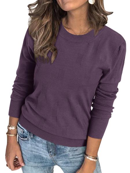 Women's Plain Round Neck Sweater, Casual Long Sleeve Jumper for Fall & Winter, Fashion Ladies' Knitwear for Daily Wear, Top