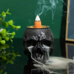 Handcrafted Skull Incense Holder, Gothic Smoke-Exhaling Ornament, Battery-Free Decor for Living Room, Office, Halloween, Spiritual Home Decor