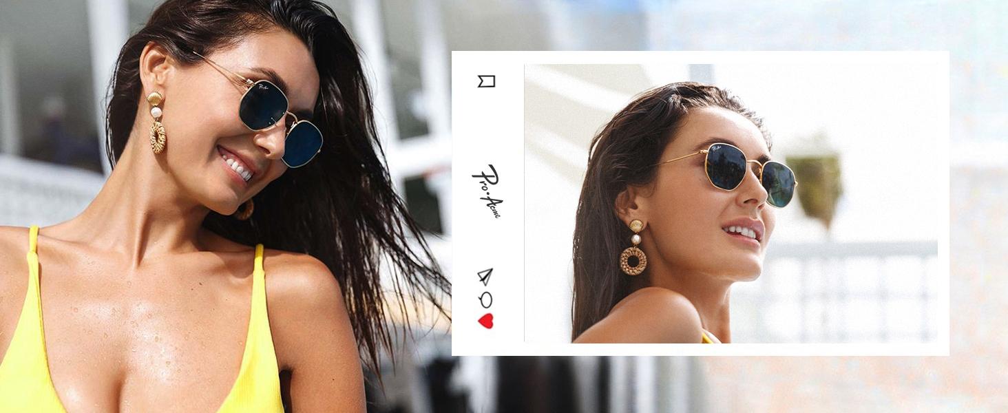 Pro Acme Small Square Sunglasses | Real Glass Lens UV400 | Hexagonal Frame Vintage Shades