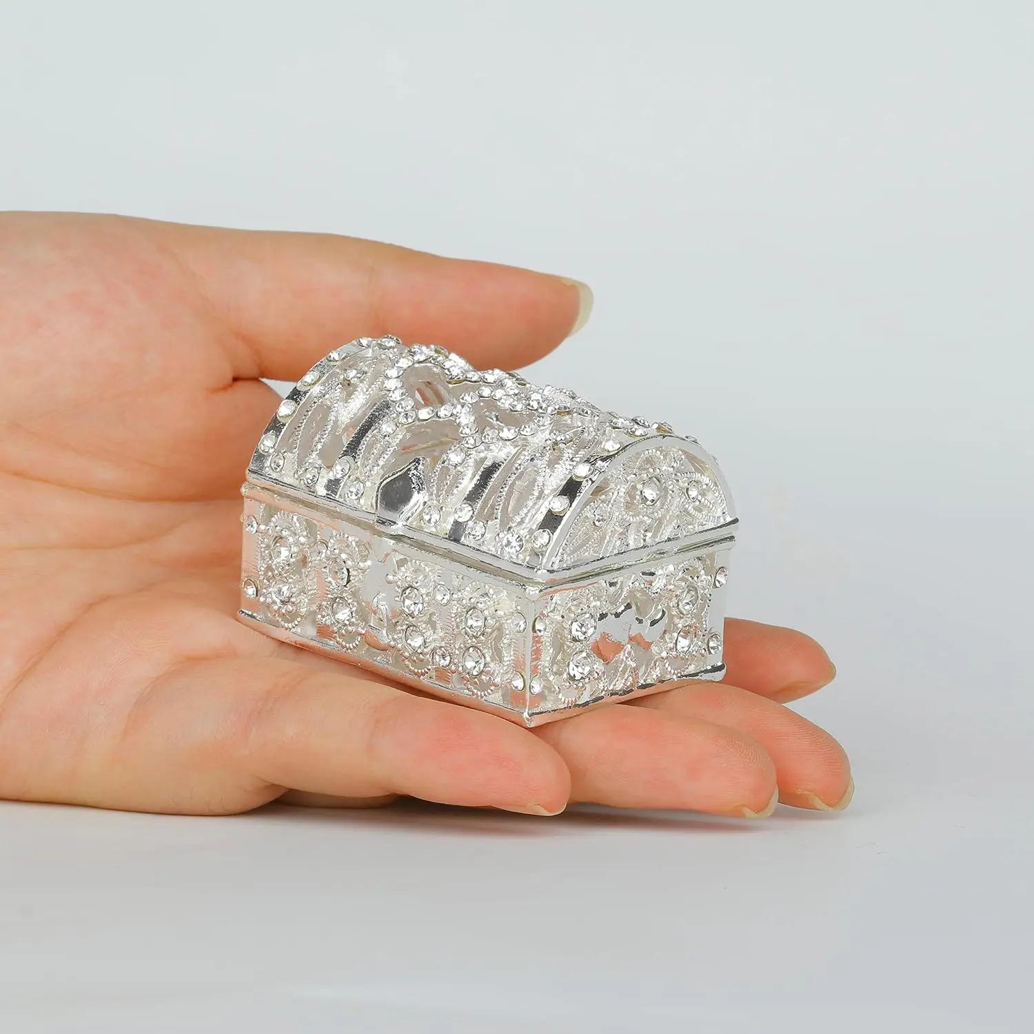 Treasure Chest Openwork  Box with  Rhinestones Small Trinket Boxes Hinged  Boxes Gifts for Girls or Women