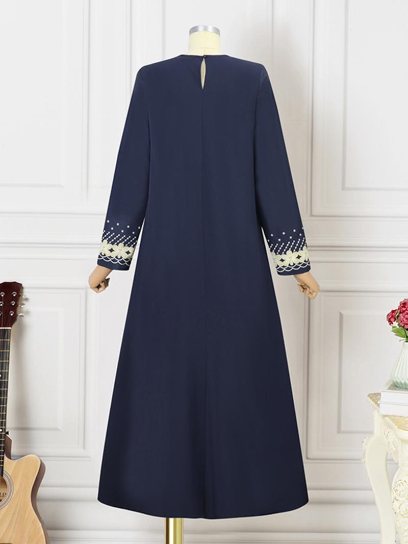 Women's Floral & Dot Print Long Sleeve Maxi Dress, Modest Round Neck Arabian Dress for Daily Wear, Ladies Islamic Clothing for All Seasons