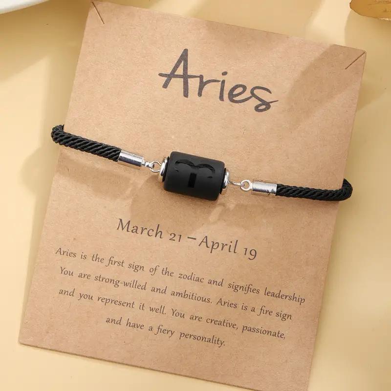 New 12 Zodiac Handmade Braided Rope Bracelet for Women| Citrine Crystal Natural Stone Beaded Cord Bangle| Astrology Jewelry with Gift Card