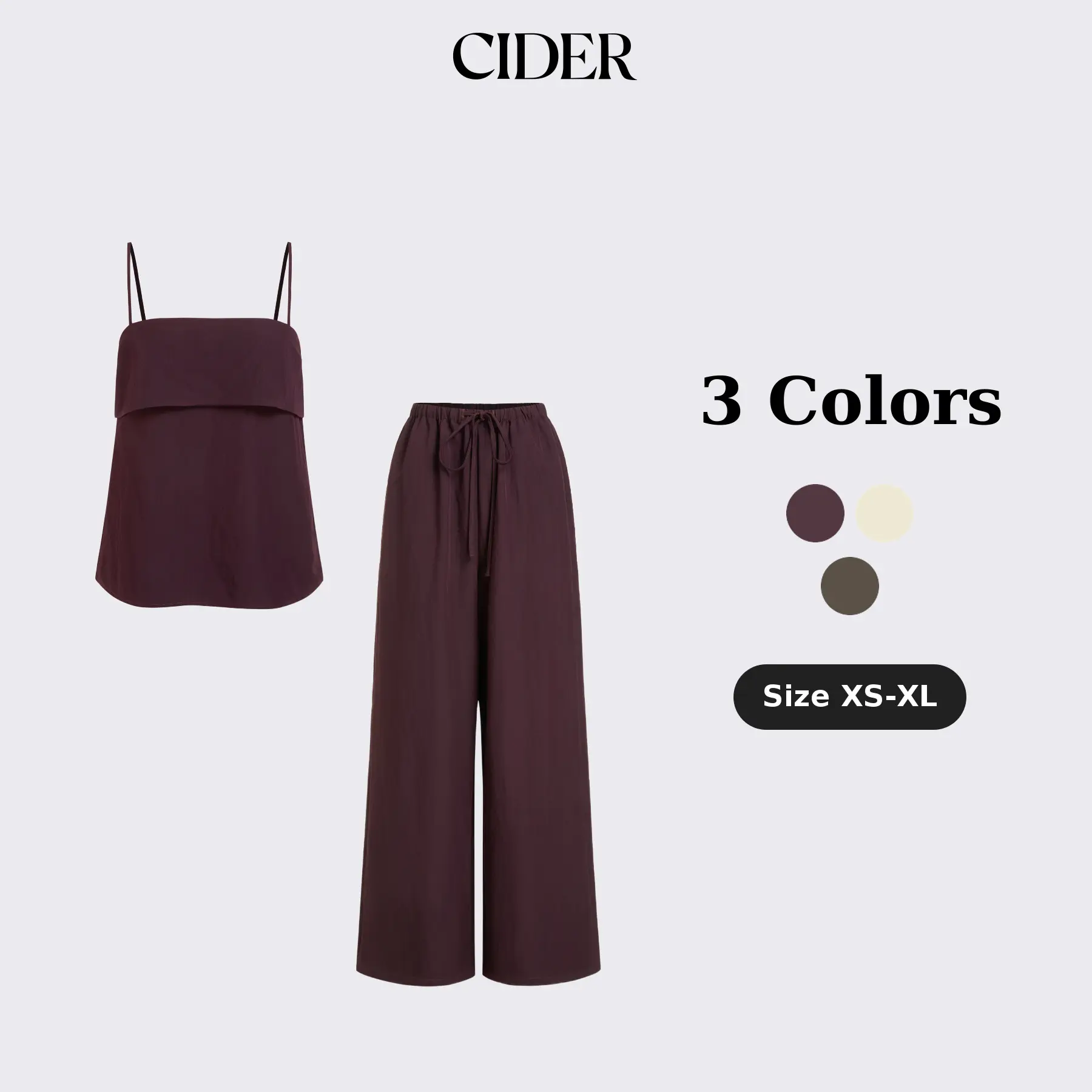 Cider Square Neck Oversized Cami Top & Mid Rise Wide Leg Trousers Set SohoChic