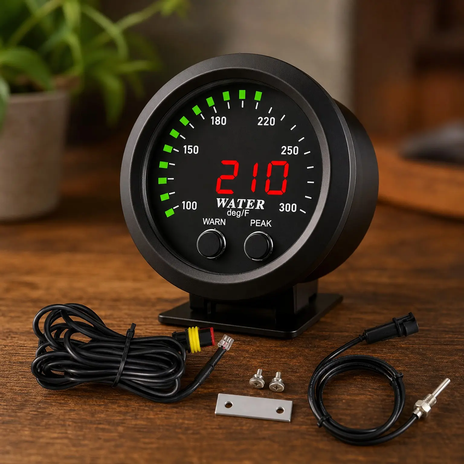 52mm Universal Water Temperature Gauge with 1/8 NPT Sensor & Alarm, Digital Red Display, Green Ambient Light, 100-300°F (-17~187°C)Gift