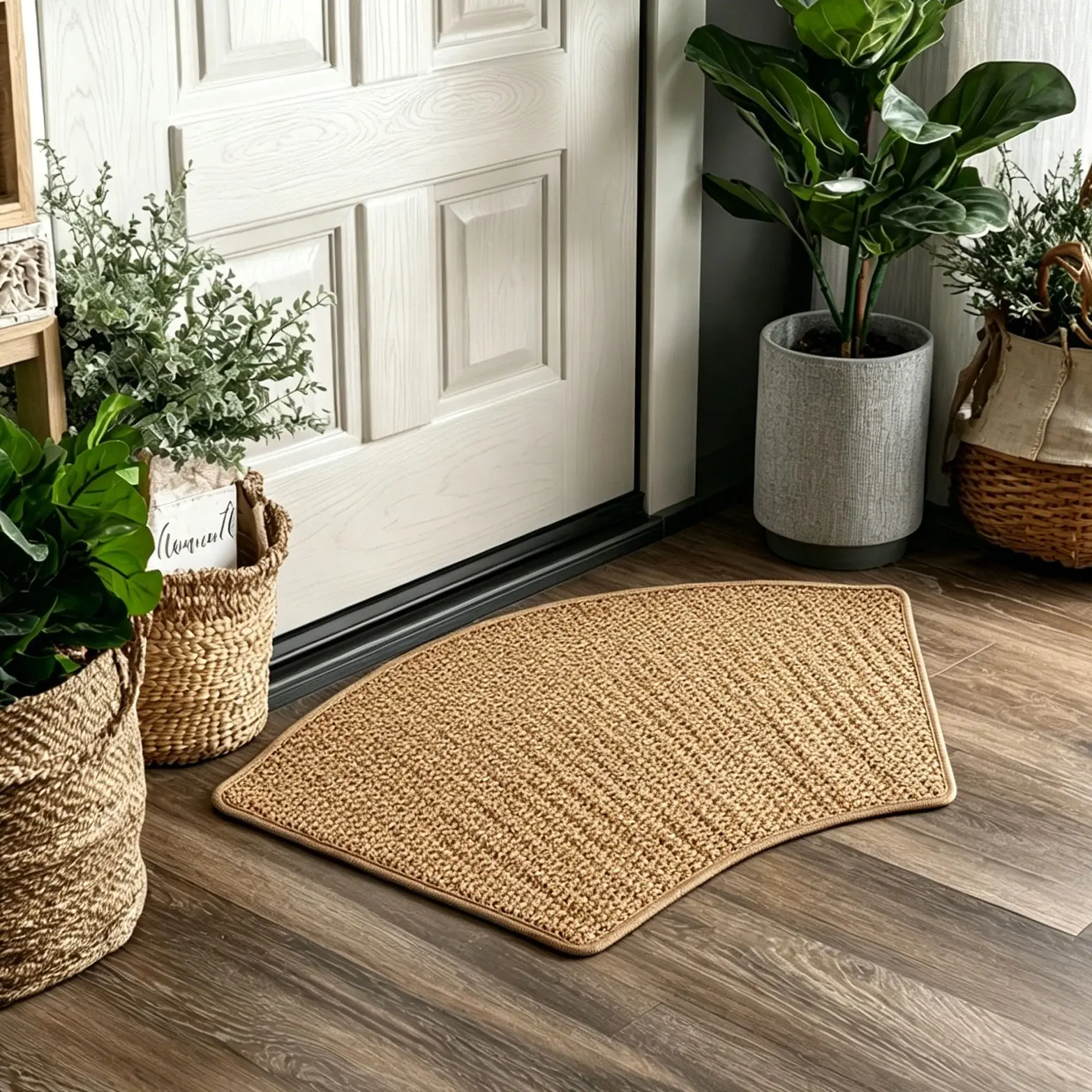 1pc Fan-Shaped Pineapple Entrance Mat, Non-Slip Rug for Living Room Bathroom, Minimalist Design, Easy Maintenance, Natural Texture