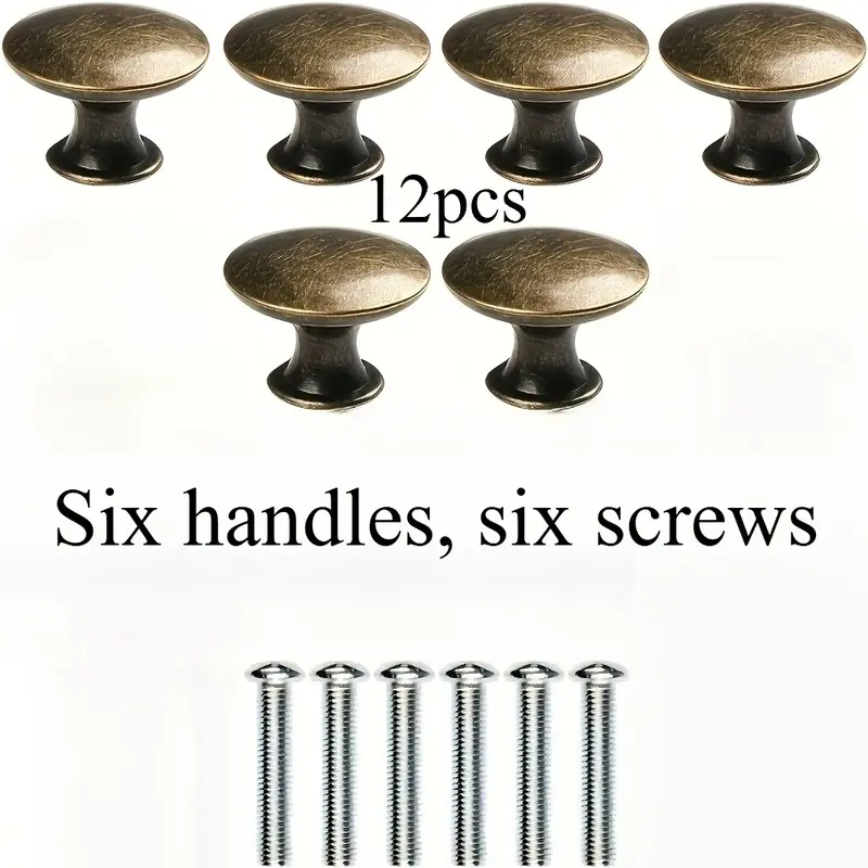 12-piece set (six handles+six screws) bronze knob set, bronze zinc alloy cabinet knob-round 1.18-inch zinc alloy single-hole handle, suitable for furniture, kitchen cabinets, wardrobes and wardrobe decoration.