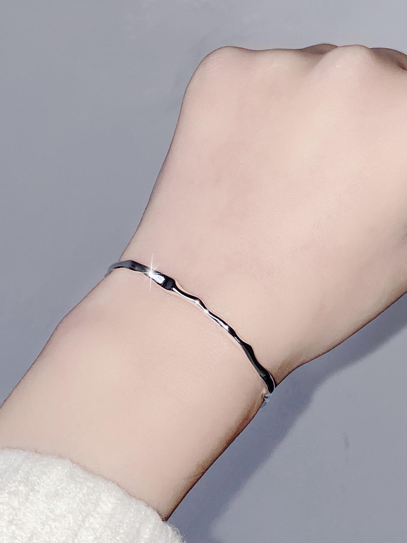 925 Sterling Silver Irregular Wave Design Bangle, Fashion Jewelry for Party, Daily Clothing Decor, Trendy All-match & Exquisite Jewelry for Birthday Gift, Valentine's Day Gifts, Metal Bracelet