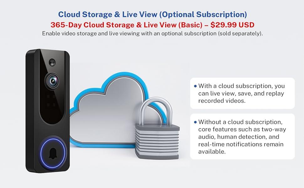 Wireless 1080P WiFi Video Doorbell, Battery Powered with AI Motion & Human Detection, 2-Way Talk, Night Vision, Cloud/SD Storage, 2.4G WiFi – Indoor/Outdoor