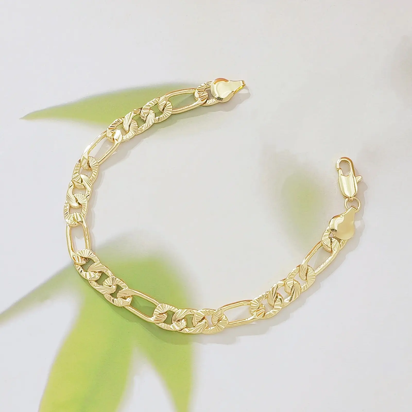 Dainty Figaro Chain Bracelet for Women - Gold Plated Diamond Cut Link, Adjustable and Stackable for Everyday Wear