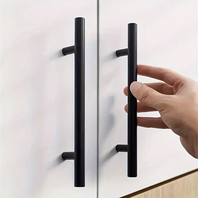 6-Piece Black Stainless Steel Handles - Brushed Matte Finish, Ergonomic Design for Kitchen Bathroom Cabinets and Drawers, Durable Metal Hardware, Comfortablip, Home Renovation, Modern Style Pulls, Sturdy Construction, Drawer Handles, Suitable for Modern H