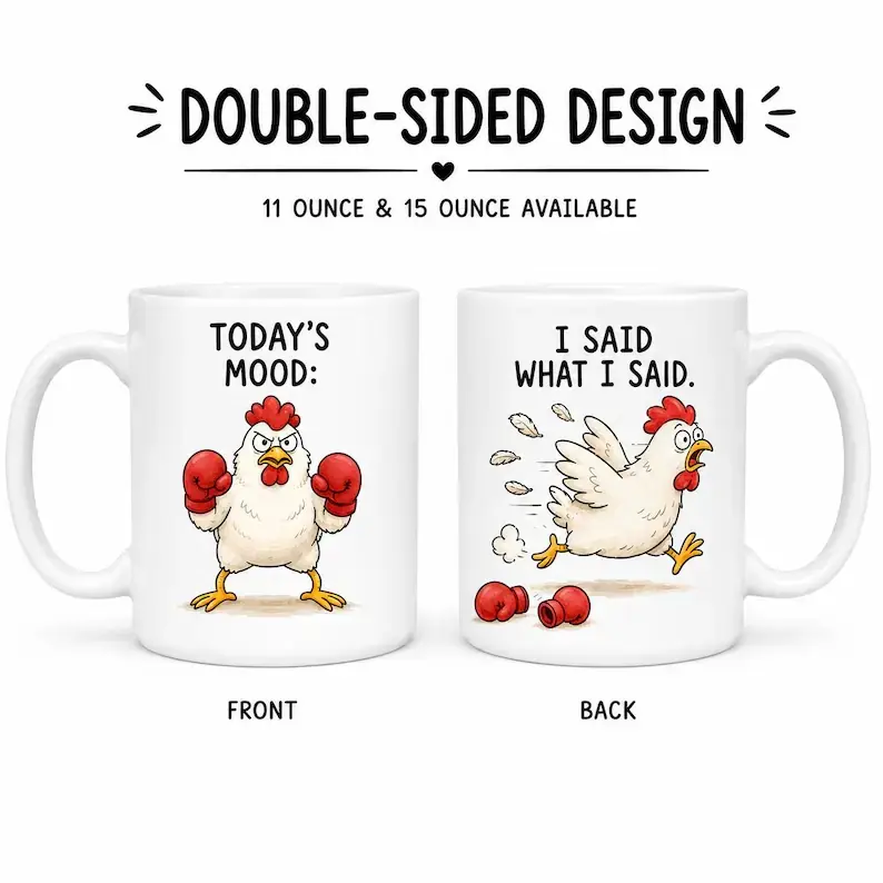 Funny Boxing Chicken Coffee Mug Double Sided 11oz 15oz Sarcastic Novelty Ceramic Mug, Double Sided Funny Boxing Chicken Coffee Mug