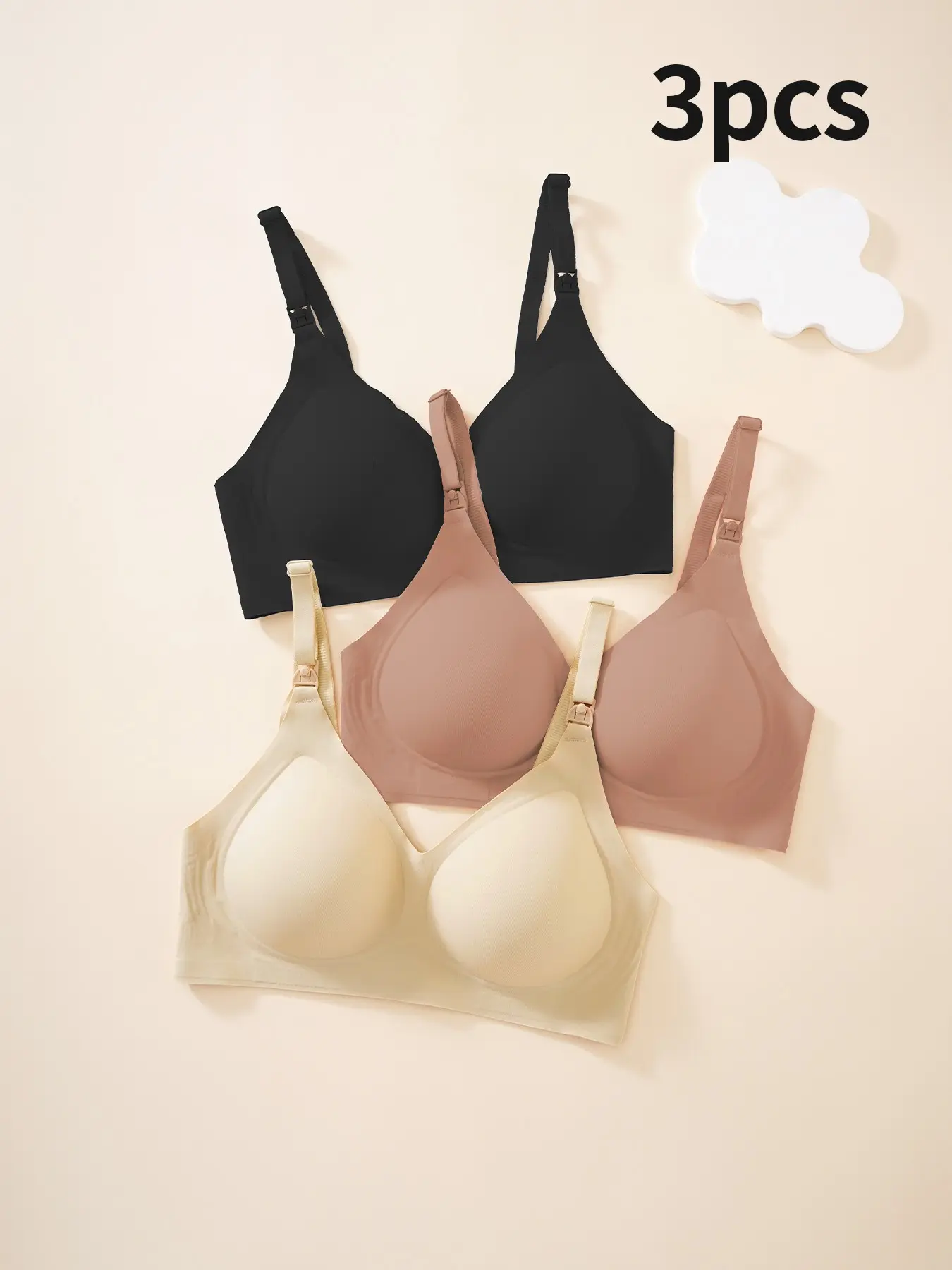 3-Pack Pregnant Nursing Bras, Maternity Underwear, Push-Up Comfortable Wireless Adjustable Straps, Non-Removable Foam Pads, Ideal for Daily Wear