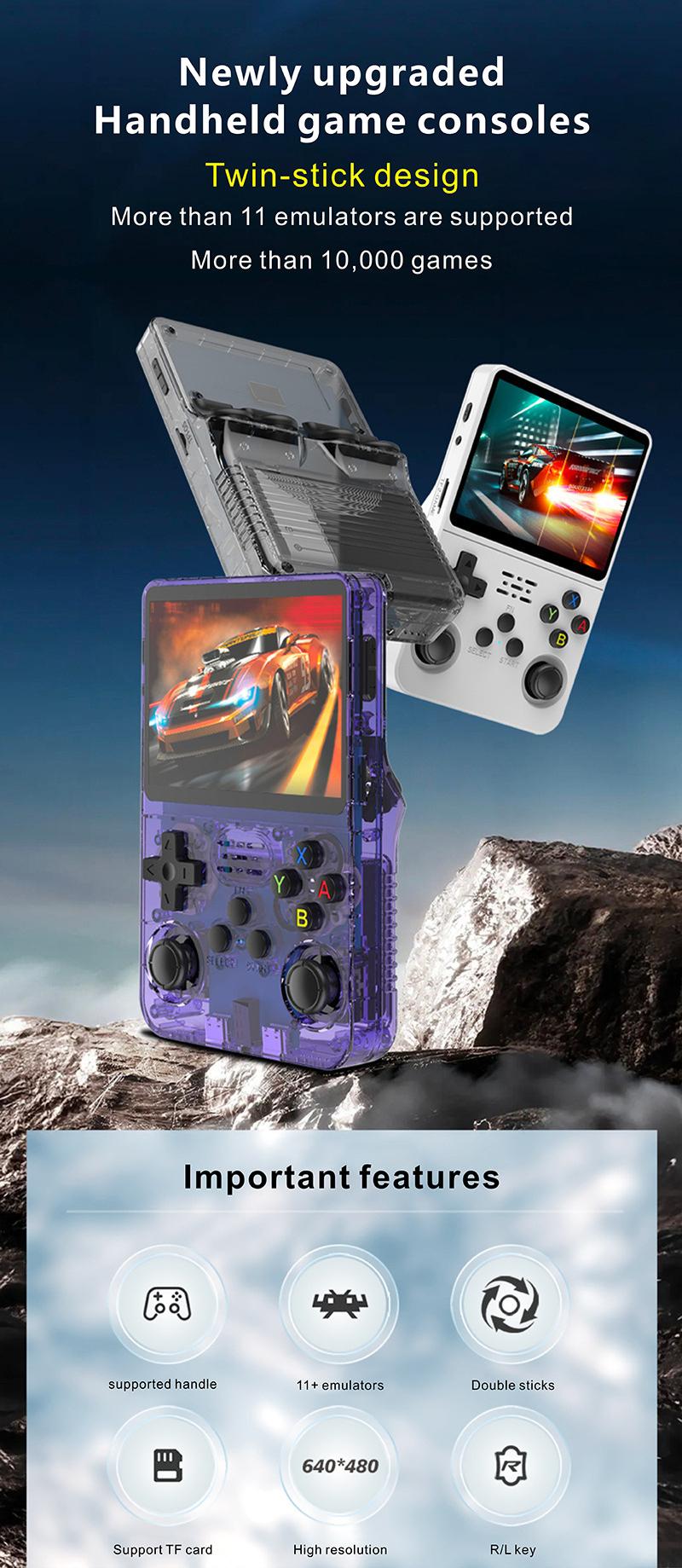 R36S Open Source PSP Tekken 3 HD Retro Arcade Game Console Dual System Convenient 4K Handheld Console Protection White 36S 64G Purple
