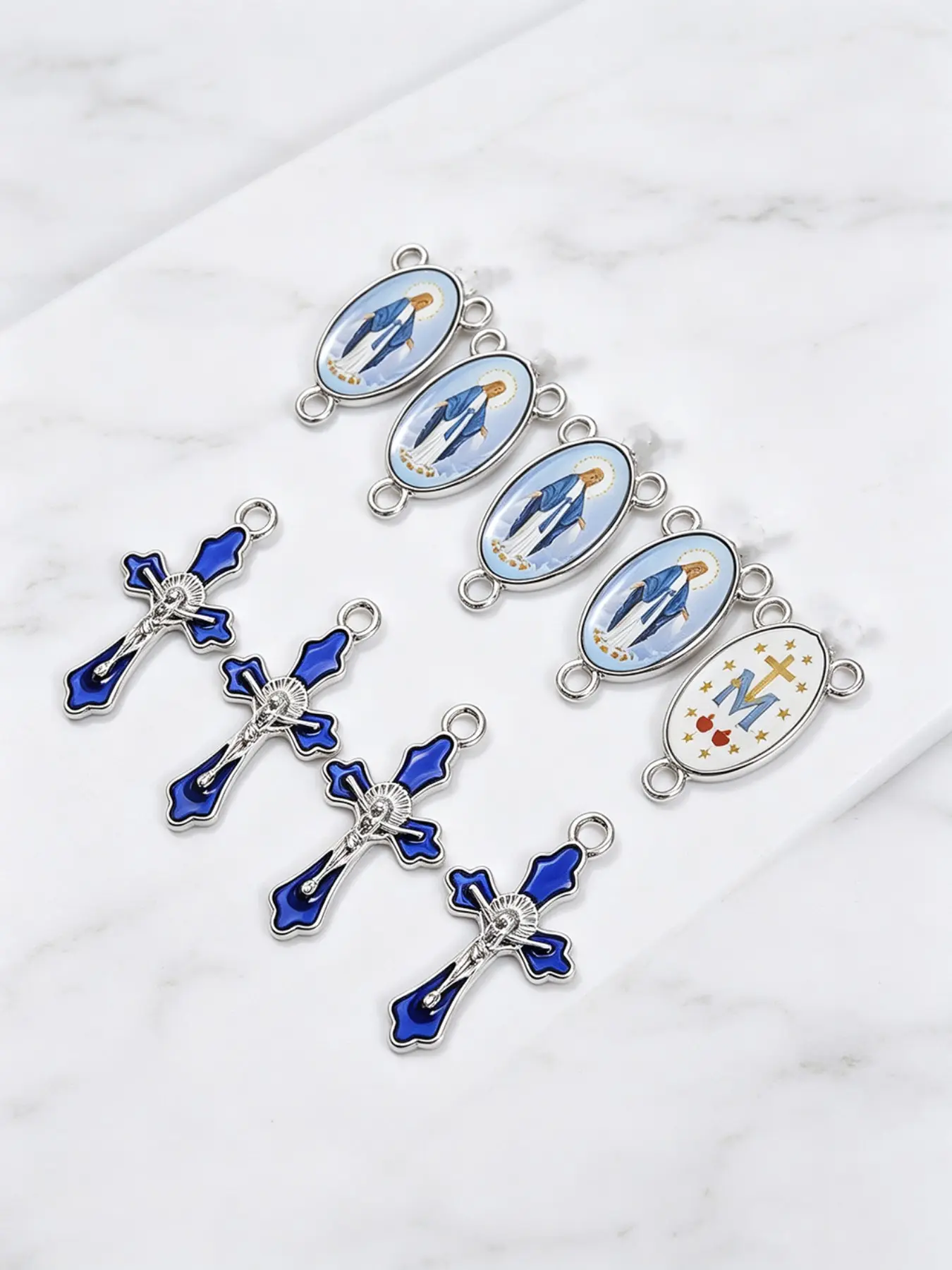 12pcs/6 Sets St Benedict Connectors + Cross Pendant, DIY Bracelet Necklace Bead Accessories, Craft Supplies for Jewelry Making