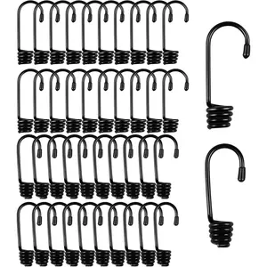 40 PCS 1/4 Inch & 3/8 Inch Black Plastic-Coated Bungee Shock Cords with Hooks, Suitable for Rowing Camping Awning Outdoor Activities