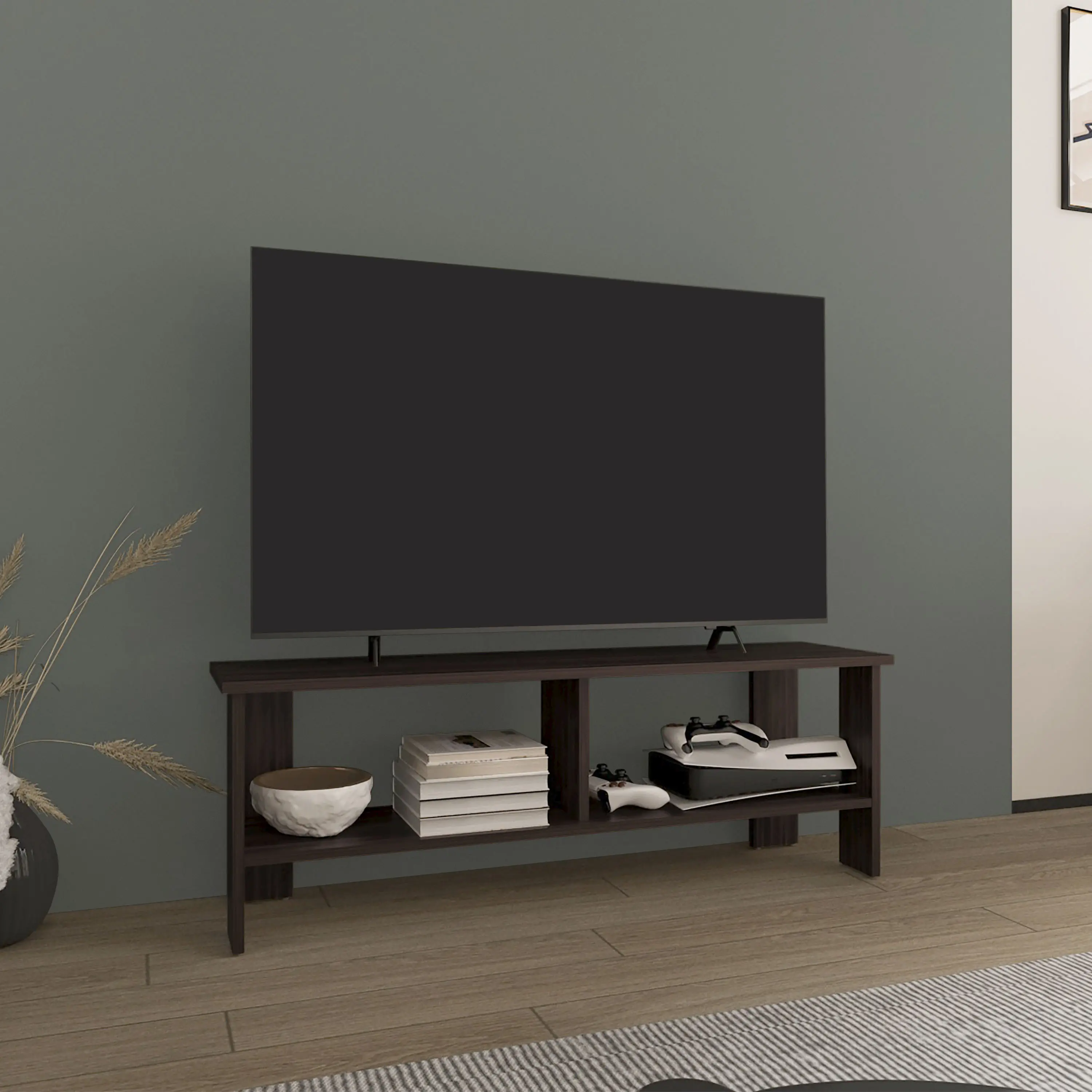Nokaa TV Stand with 2 Shelves, 47.3 in Wide Media Console for Living Room, Dark Oak Engineered Wood Entertainment Center for TV, DVD, Gaming Console, Easy Assembly, FSC Certified