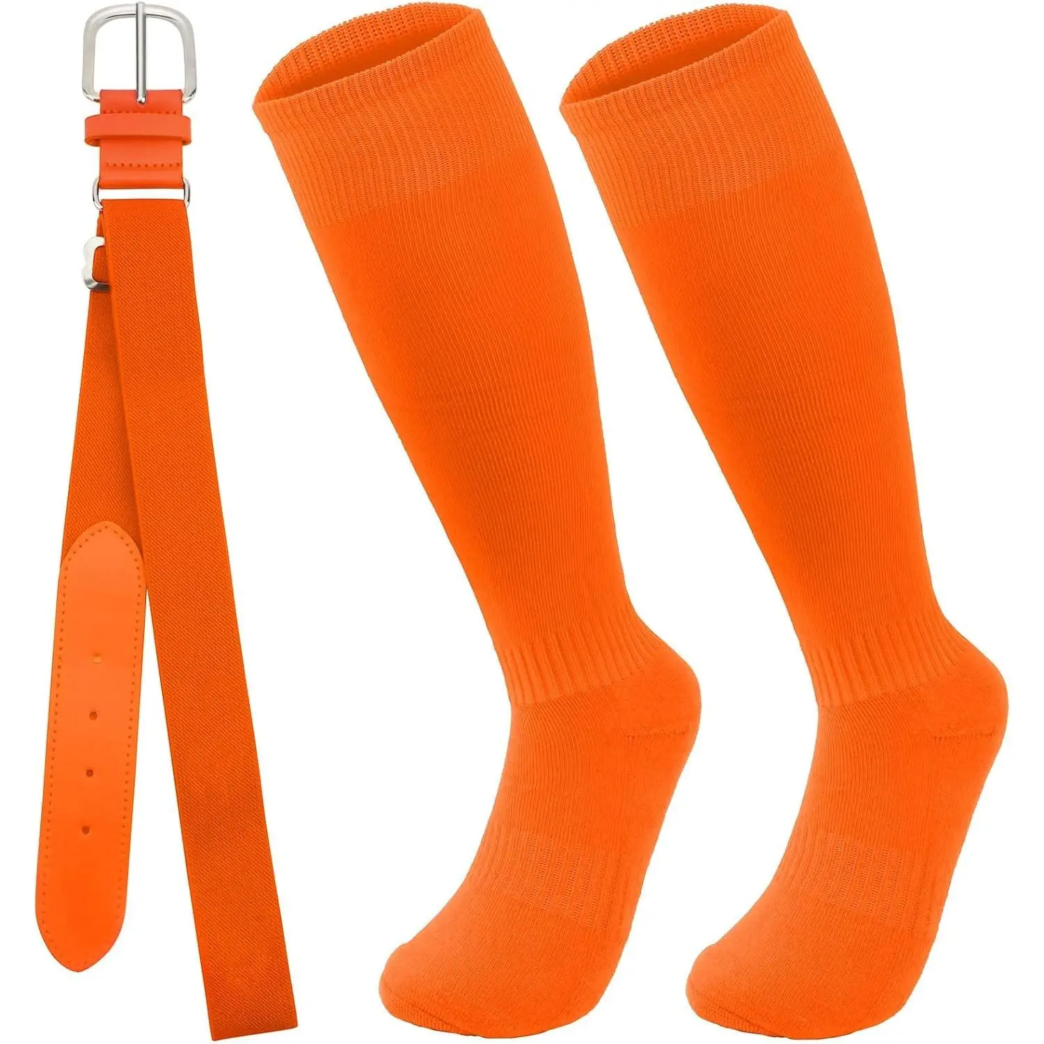 Baseball Socks and Belt Combo Set Youth Adult Knee-High Sock Men Adjustable Softball Socks and Belt for Boys Girls