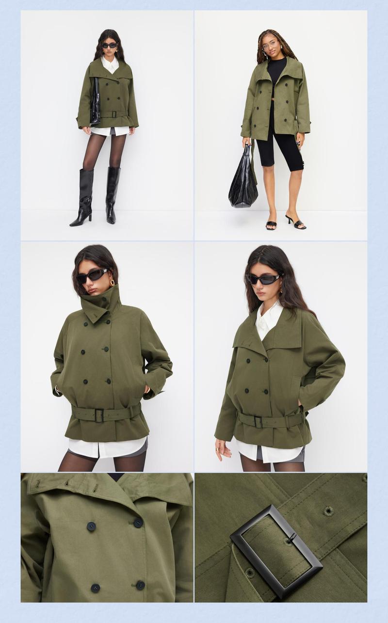 Cider Multi-way Cotton Stand Collar Double Breasted Oversized Windbreaker With Belt