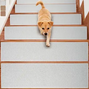 Carpet Stairs Runner for Wood Stairs,8"x 30",Reusable Washable Self-Stick Treads, for Indoor Steps,Non Slip for Kids Elders and Pets Mats Residue Free,Grey 4-Pack