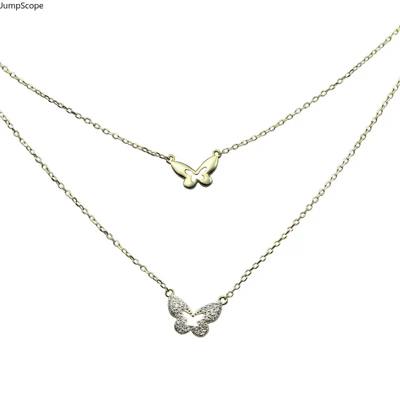 Women's Dual-Layer Stackable Butterfly Pendant Collarbone Necklace, Minimalist Luxury Pavé Crystals, Gentle Look Layered Indoor Recreation Jewelry