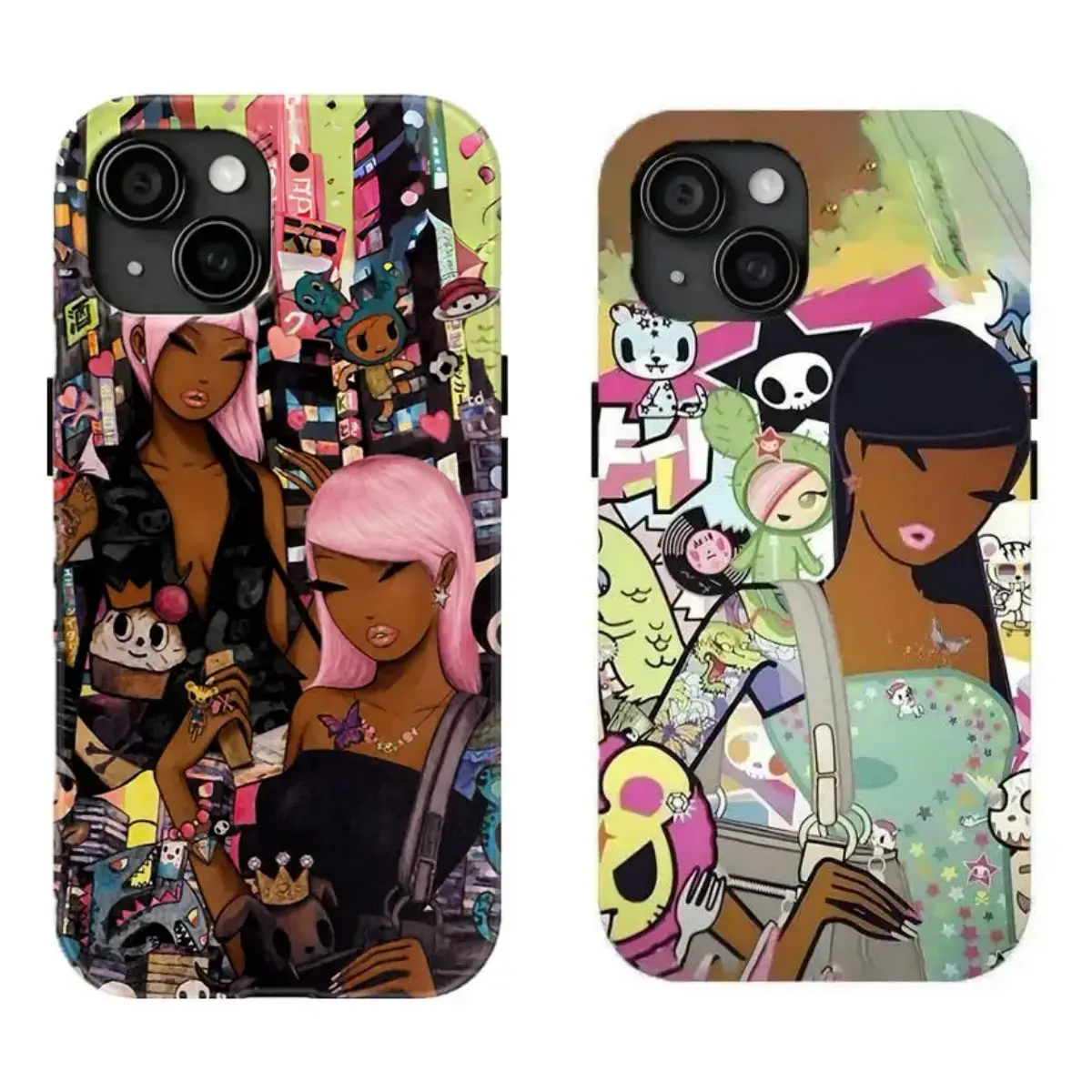 Y2k Aesthetic Toki.doki Collage Phone Case Brown Skin Toki.doki Girl Phone Case Compatible for iPhone 17 Promax 16 15 14 13 12 11 and for SamsungS22 S23 S24 S25 S26 Ultra Perfect Gift for Gifts For Women Men