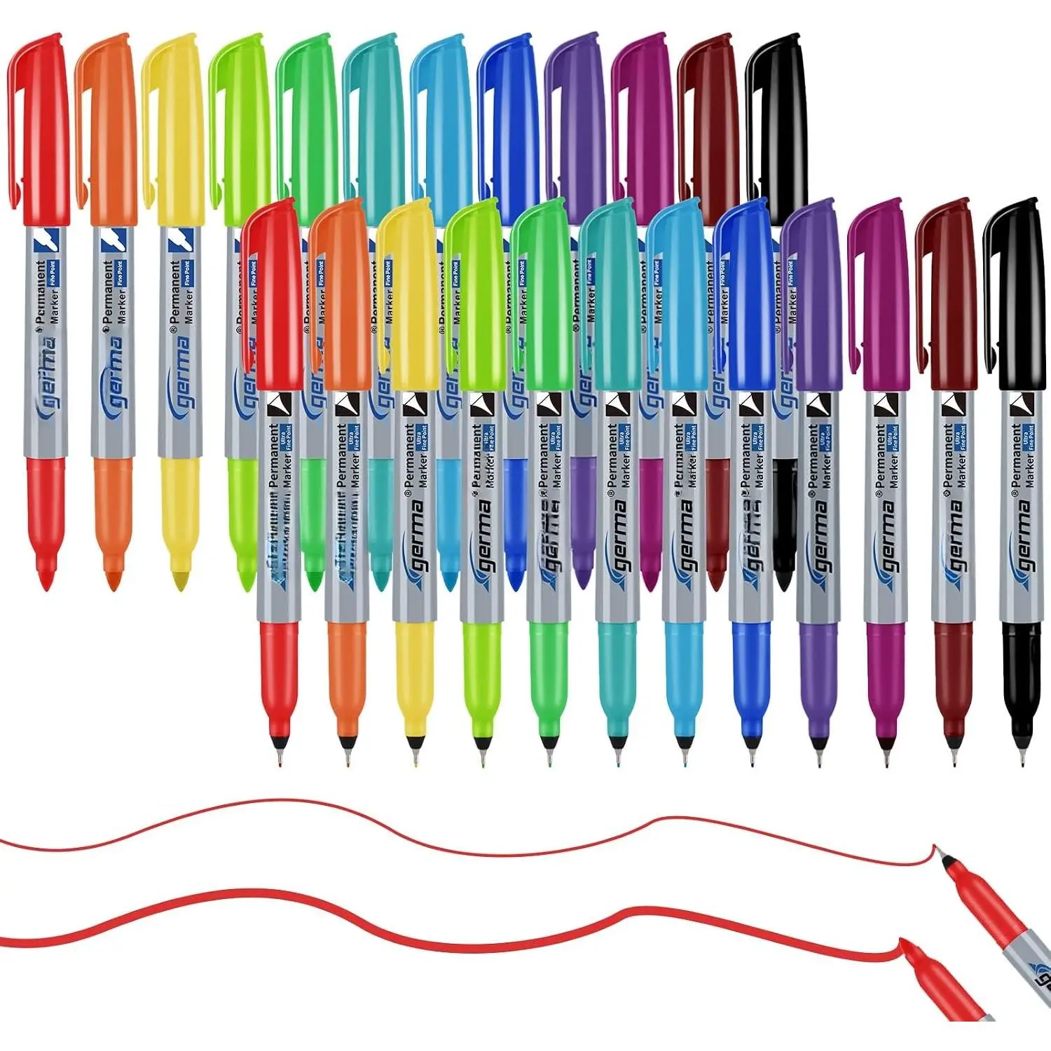 24 Pack Color Permanent Markers, Fine Tip and Ultra Fine Point, 12   Colors Permanent Markers, Works  Paper, Glass, Plastic, Metal, Ideal for , Adults, Office & School Supplies