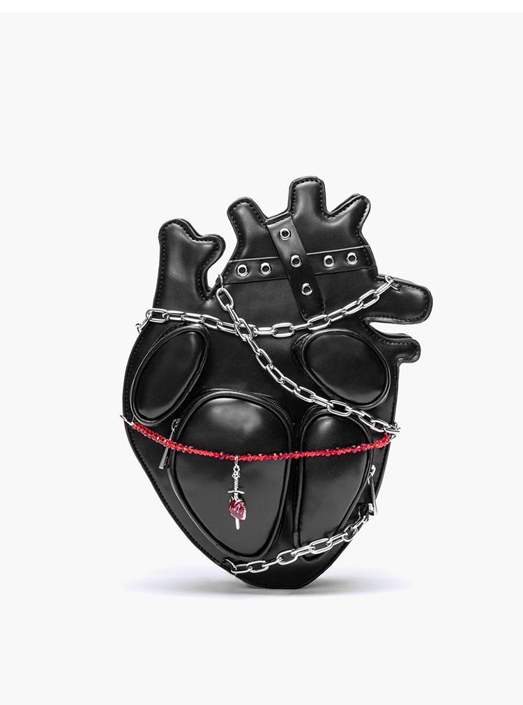 Gothic Punk Metal Hot Girl Bag Lashing Chain Mochila Heart Backpack Y2k Crossbady Bags Woman Original Design Dark Sac Femme