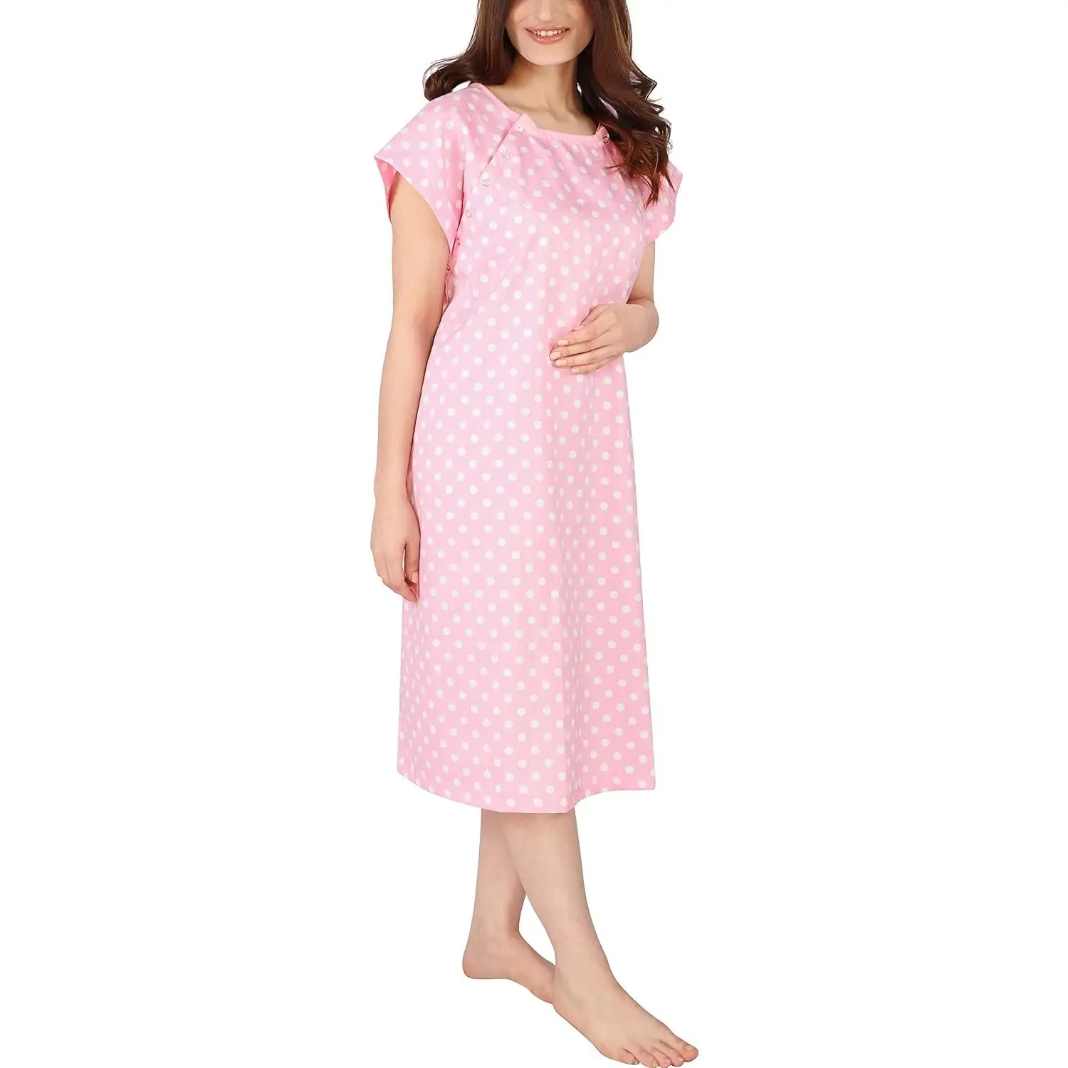 Maternity Nursing Gown for Women, Soft, Comfortable, Stylish Crew Neck Tunic with Short Sleeves, Nursing Safe Hospital Patient Gown