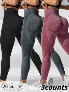 Women's Solid High-Waisted Compression Pants, Stretchy Workout Leggings, Shapewear for Yoga and Sports, Indoor Outdoor Activity