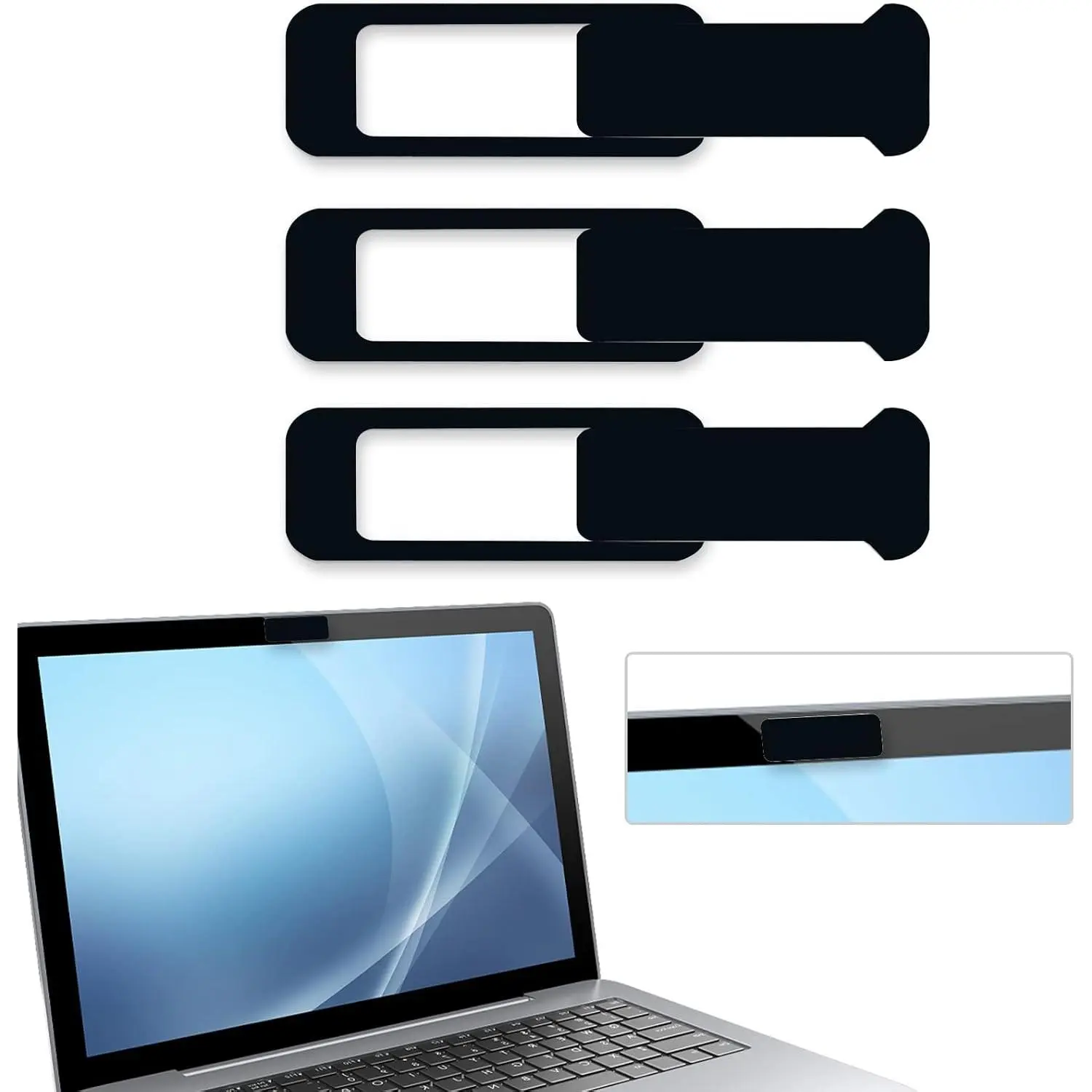 Webcam Cover, 3 count, Laptop Camera Cover,  Shielding Capacity is Twice as Big as The Traditional, Suitable for  Mobile Phones, laptops, Tablets and so  (Black)