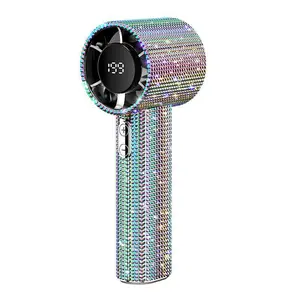 Diamond-Shimmering Luxury Handheld Fan, Portable Turbo Fan with Adjustable Wind Speed, Rechargeable Long Battery Life, Digital Display Design, Ideal for Outdoor Activities, Travel, and Office Use, Powerful Airflow with Long-Distance Blowing.