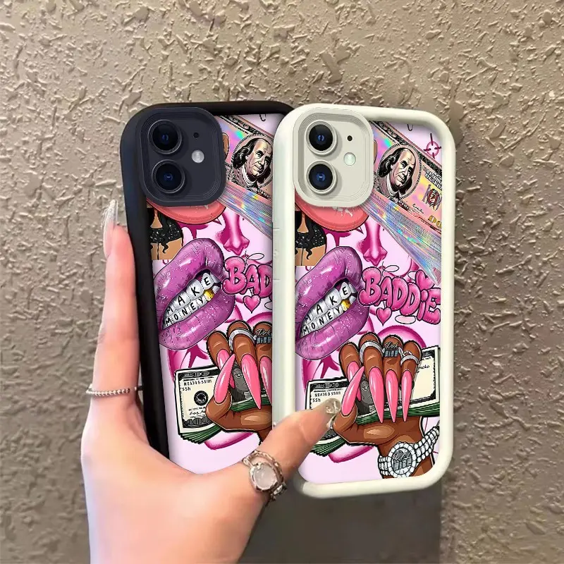 ROOJTNZV0 Durable Cellphone Casing for iPhone 11, 12, 12 Mini - TPU Shock Resistance, Glossy Lips & Cash Baddie Graphic Art, Celestial Eye Layered, Full Cover Protector
