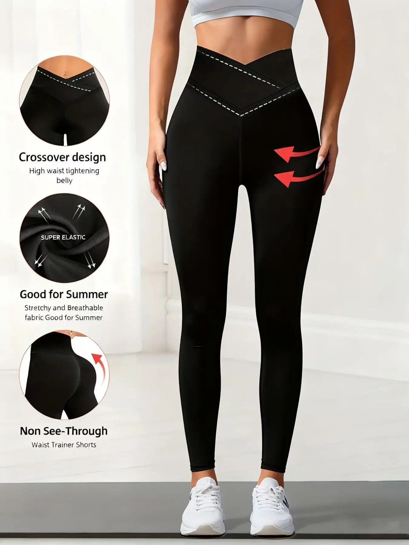 Women's Cross Waist Compression Yoga Pants, Tummy Control Butt Lifting, Fitness Gym Outdoor Cycling, Casual Home Wear, All Seasons