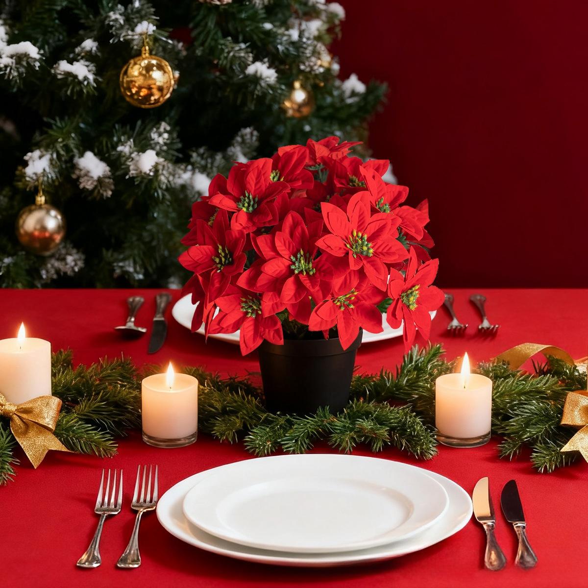 Poinsettia artificial flower bouquet, a popular spring cross-border product for home and outdoor garden decoration, holiday decoration artificial flower bouquet