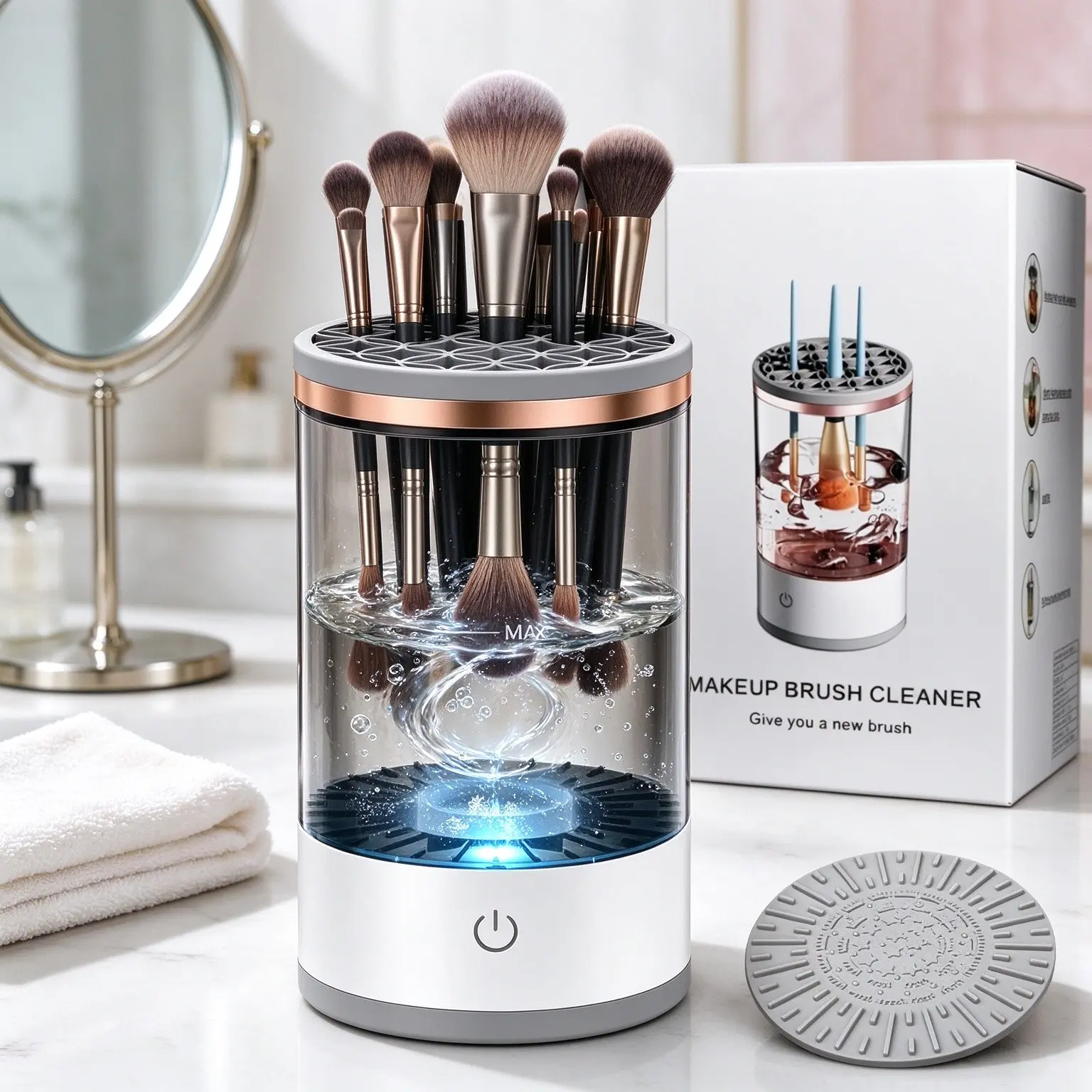 Electric Makeup Brush Cleaner Automatic Spinning Makeup Brushes Deep Cleaning Machine Portable Makeup Brush Washing Tool for Beauty Brushes Automatic Brush Washer